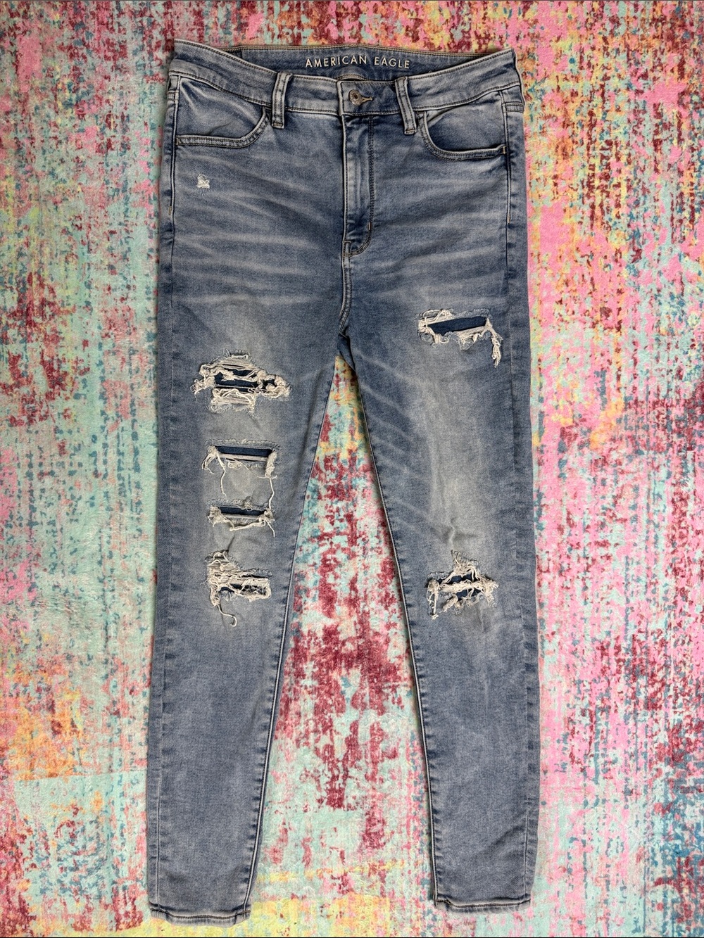 American Eagle Outfitters Women's Light Blue Distressed Skinny Jeans